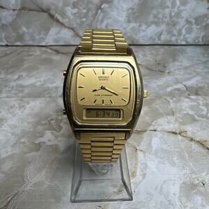 Vintage Seiko Mens Watch Gold Tone Analog Digital H448-5009 (READ DESCRIPTION)